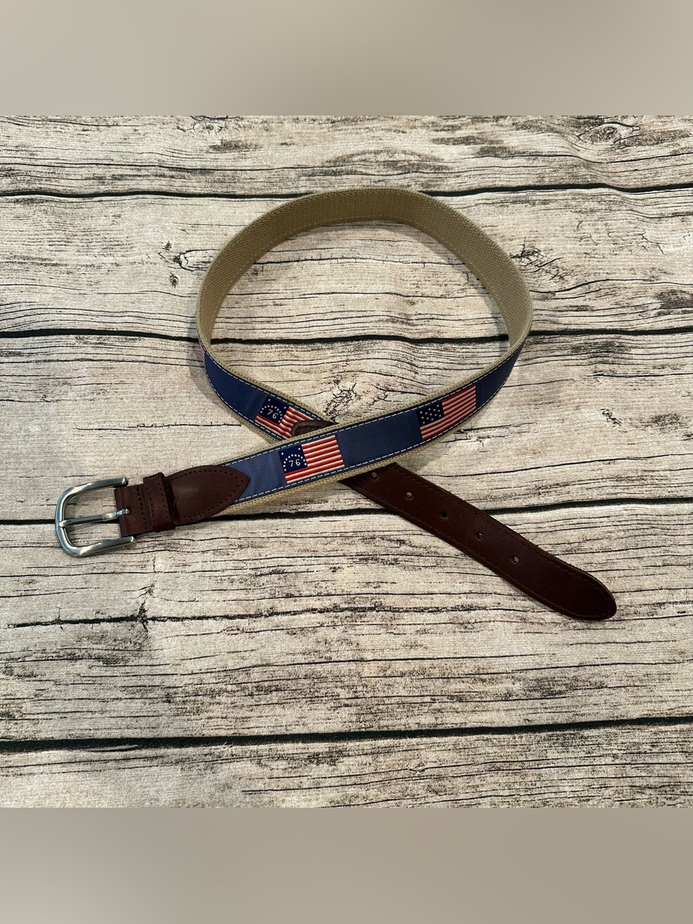 The Belted Cow Men’s Historical American Flags Ribbon Club Belt Size 34